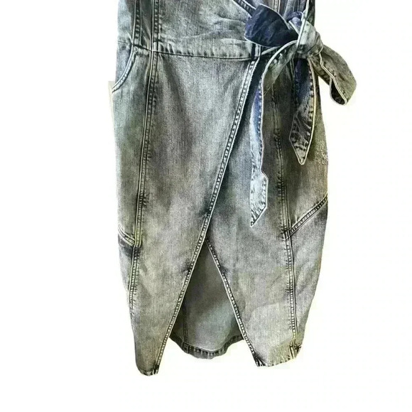 NEW Retrofete Zelda Wrap Dress Sienna Blue Denim V-Neck Puff Sleeve Sz XS - Picture 9 of 15